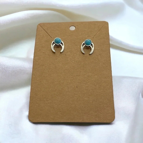 Bohemian Turquoise Stone Silver Stud Earrings - Picture 1 of 5